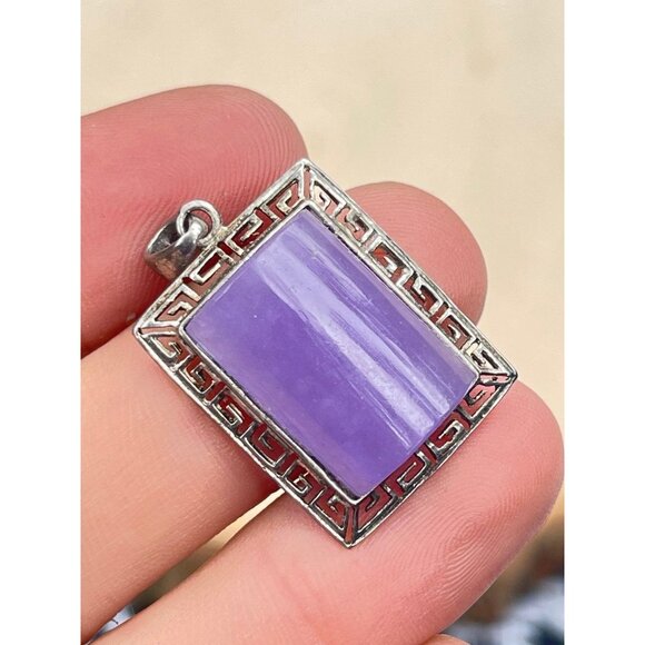 Vintage Purple Jade Sterling Silver Pendant Signed GSJ - Picture 5 of 6